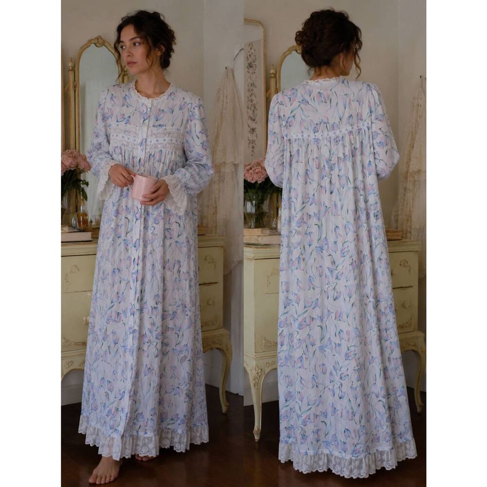 Vintage D. Porthault Made in France Floral Tulip Lace Maxi Nightgown Size 42